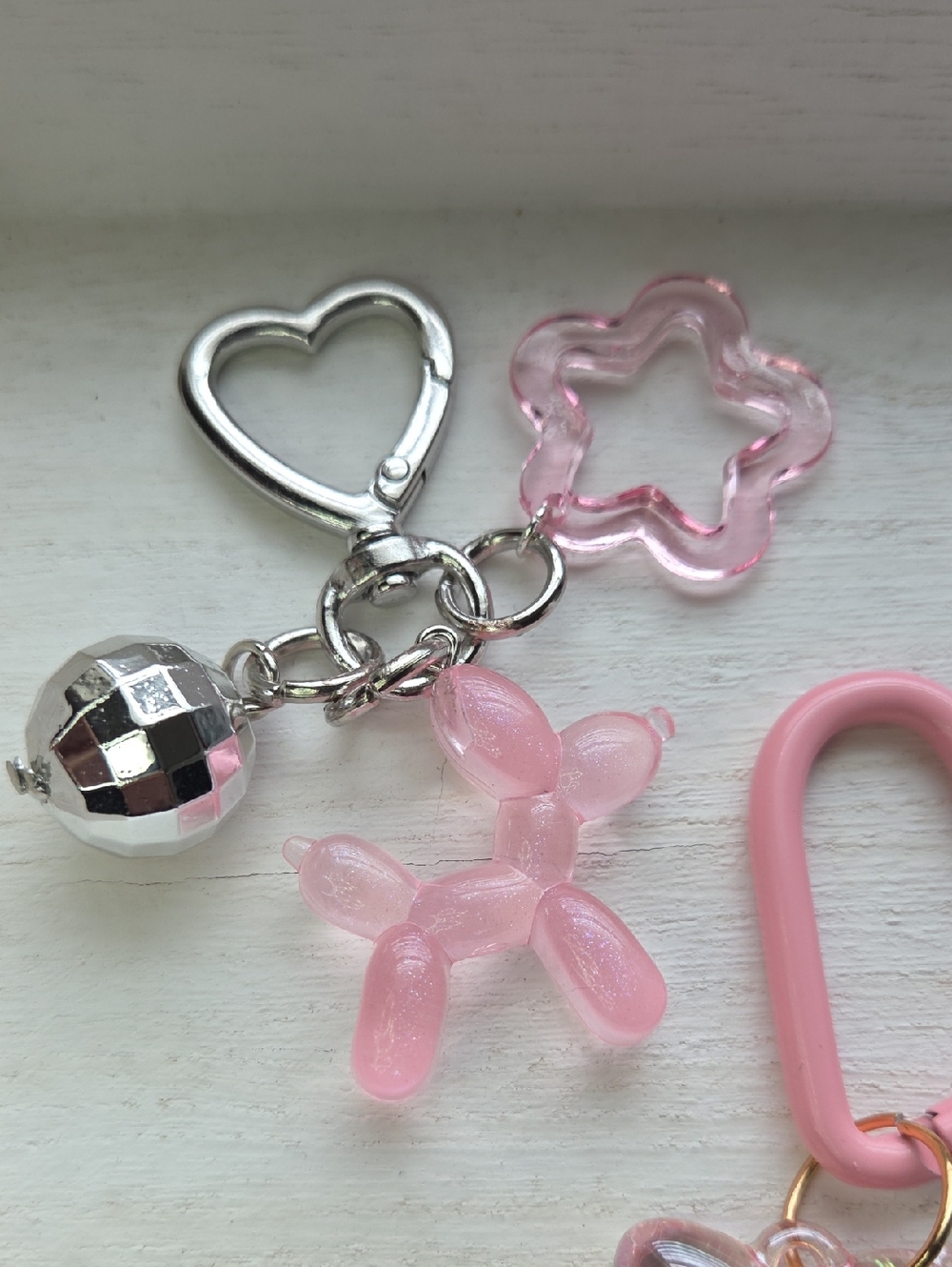 Pink Balloon Dog Charm with Star and Disco Ball